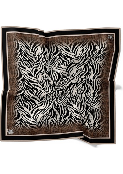 Acı Kahve Karışık Çizgili Twill İpek Eşarp