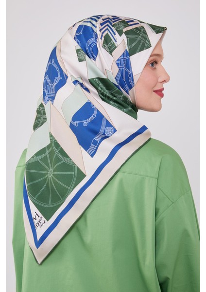 Saks Mavisi Küp Desen Twill Eşarp