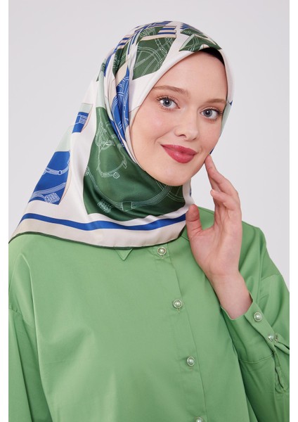 Saks Mavisi Küp Desen Twill Eşarp