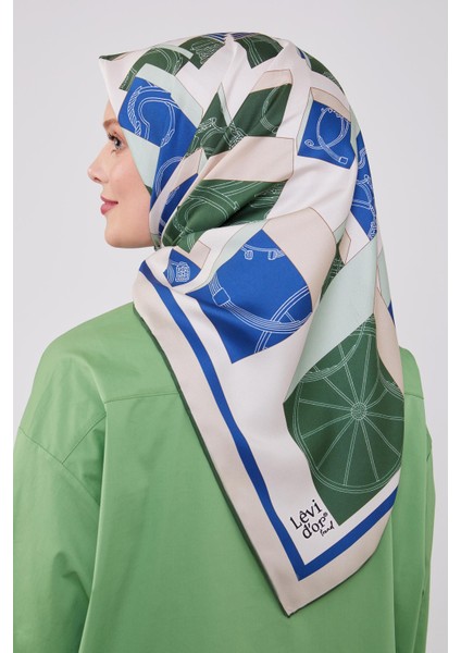 Saks Mavisi Küp Desen Twill Eşarp