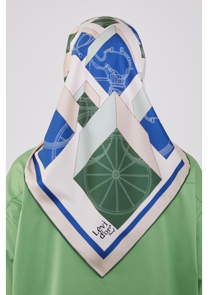 Saks Mavisi Küp Desen Twill Eşarp