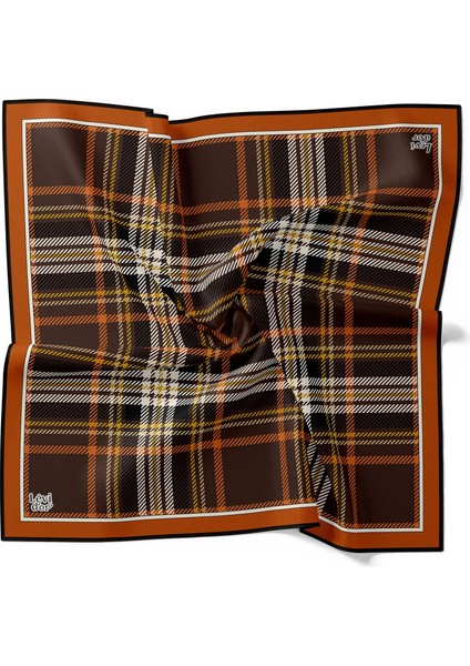 Turuncu Büyük Ekose Twill İpek Eşarp