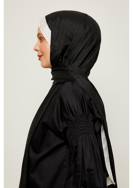 Siyah - Ekru Halka Desen Monogram Şal modelleri