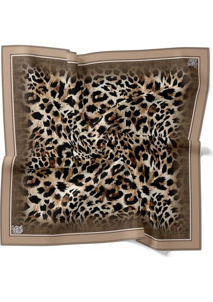 Krem Leopar Desen Twill İpek Eşarp