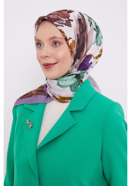 Mor Soyut Desen Modal İpek Eşarp