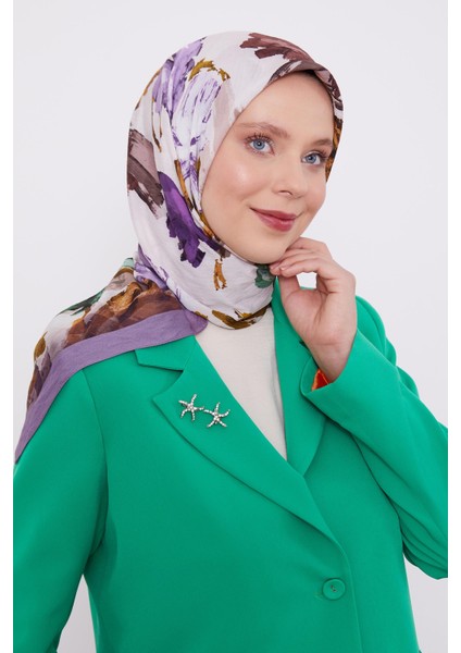 Mor Soyut Desen Modal İpek Eşarp modelleri