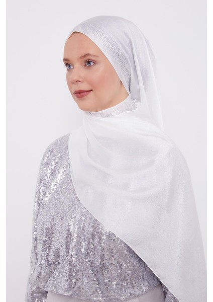 Beyaz Çubuk Şeritli Diamond Şal