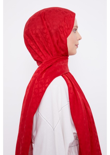 Kırmızı Halka Desen Jakarlı Janjan şal modelleri