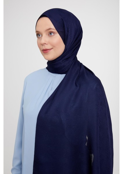 Koyu Lacivert Hologram Desen Jakarlı Janjan Şal
