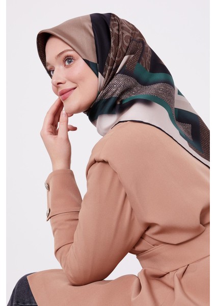 Bej Deri Desen Twill Ipek Esarp