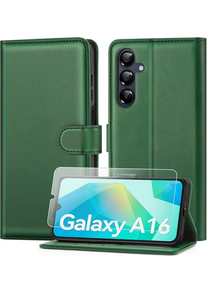 M.tk moveteck Samsung Galaxy A16 5g Kılıf 360 Cüzdanlı Standlı Kartlıklı Deri Dokulu Kartvizitli Silikon + Ekran Koruyucu Cam Set