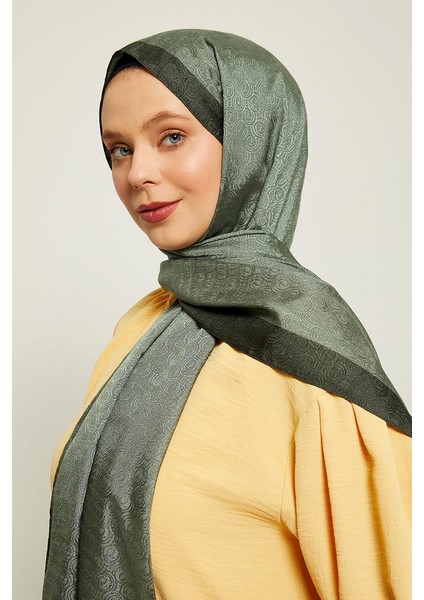 Çimen Yeşili Halka Desen Monogram Şal