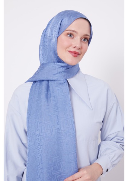 İndigo Labirent Desen Jakarlı Janjan Şal