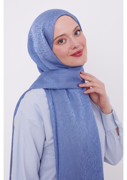 İndigo Labirent Desen Jakarlı Janjan Şal fiyatları