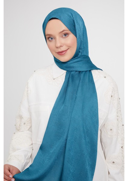 Petrol Yeşili Hologram Desen Jakarlı Janjan Şal