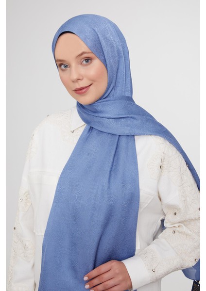 İndigo Hologram Desen Jakarlı Janjan Şal