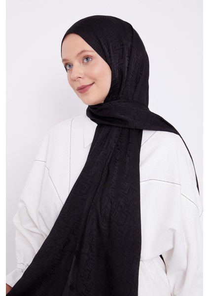 Siyah Labirent Desen Jakarlı Janjan Şal