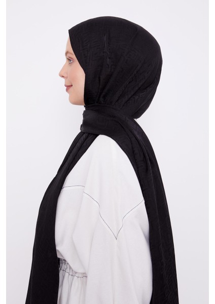 Siyah Labirent Desen Jakarlı Janjan Şal modelleri