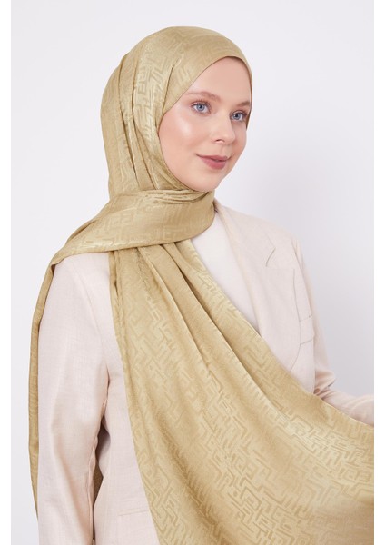 Yağ Yeşili Labirent Desen Jakarlı Janjan Şal