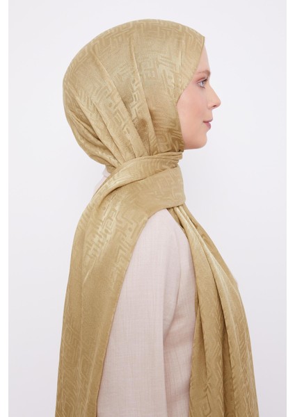 Yağ Yeşili Labirent Desen Jakarlı Janjan Şal modelleri