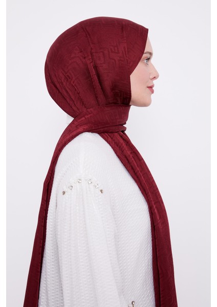 Vişne Labirent Desen Jakarlı Janjan Şal modelleri