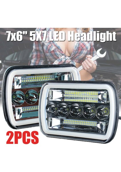 Çift 7x6 Inç LED Far Drl Jeep Cherokee Wrangler Xj Yj Için (Yurt Dışından)