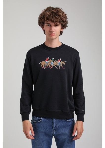 Bisiklet Yaka Lacivert Regular Custom Sweatshirt 23FWM60144