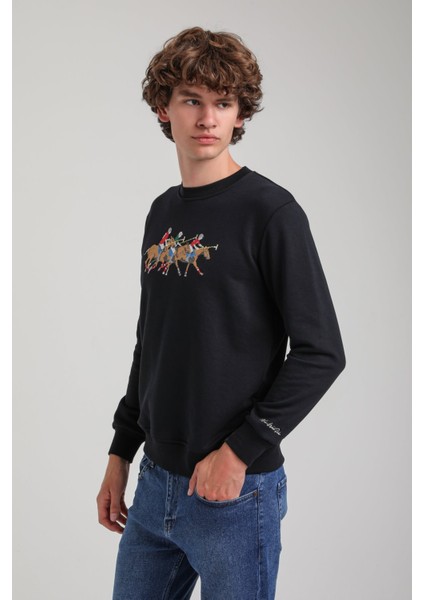 Bisiklet Yaka Lacivert Regular Custom Sweatshirt 23FWM60144 modelleri