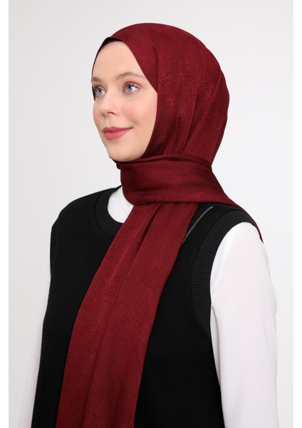 Bordo Hologram Desen Jakarlı Janjan Şal