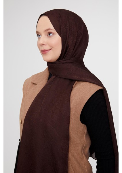 Acı Kahve Hologram Desen Jakarlı Janjan Şal