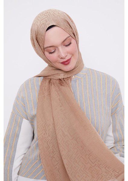 Sütlü Kahve Labirent Desen Jakarlı Janjan Şal fiyatları