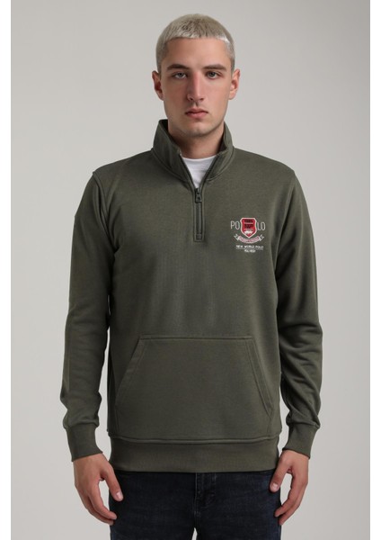 Dik Yaka Haki Slim Fit Sweatshirt 24FWM60198