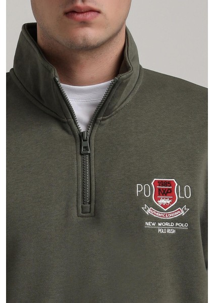 Dik Yaka Haki Slim Fit Sweatshirt 24FWM60198 modelleri