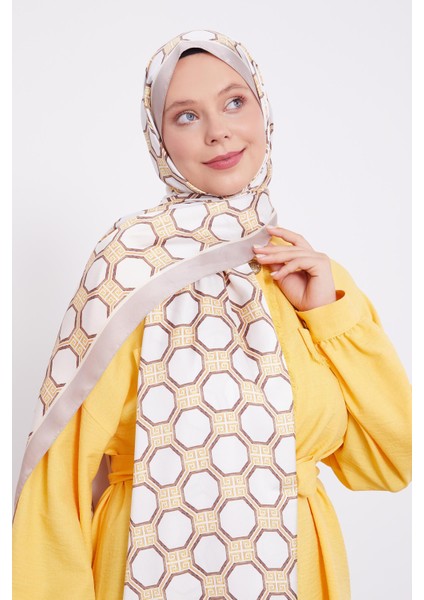 Krem Altıgen Desen Angel Şal