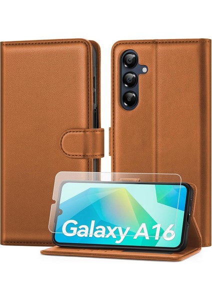 Samsung Galaxy A16 5g Kılıf 360 Cüzdanlı Standlı Kartlıklı Deri Dokulu Kartvizitli Silikon + Ekran Koruyucu Cam Set