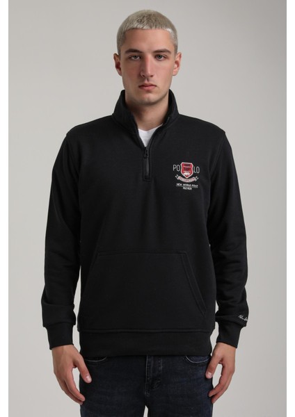 Dik Yaka Lacivert Slim Fit Sweatshirt 24FWM60198