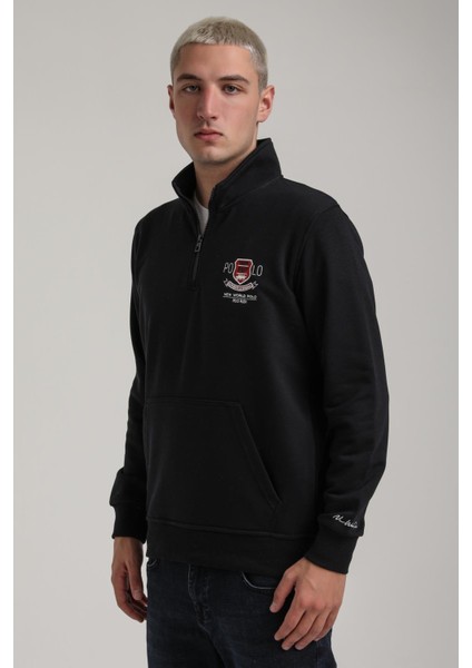 Dik Yaka Lacivert Slim Fit Sweatshirt 24FWM60198 modelleri