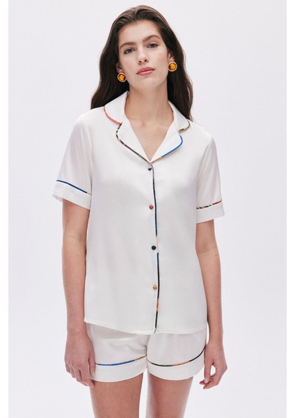 Colorex Ekru Kısa Saten Pijama Takımı