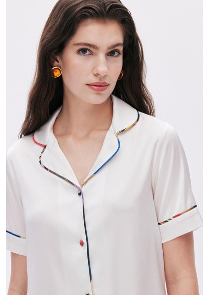Colorex Ekru Kısa Saten Pijama Takımı