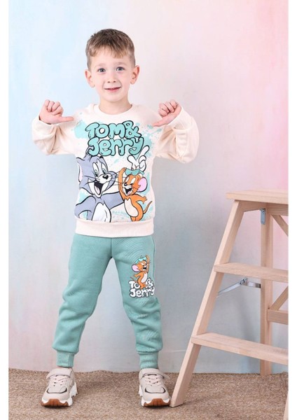 Pjk3i Tom&jerry Desenli Yeşil 3 Ip Şardonlu %100 Pamuk Erkek Çocuk Eşofman Takımı 3-10 Yaş 7392-Y
