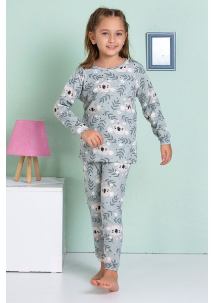 Elmp Gri Koala Desenli %100 Pamuk Kız Çocuk Pijama Takımı 1-13 Yaş 4067