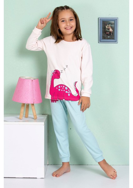 Elmp Ekru Dinazor Desenli %100 Pamuk Kız Çocuk Pijama Takımı 1-13 Yaş 4066 fiyatları