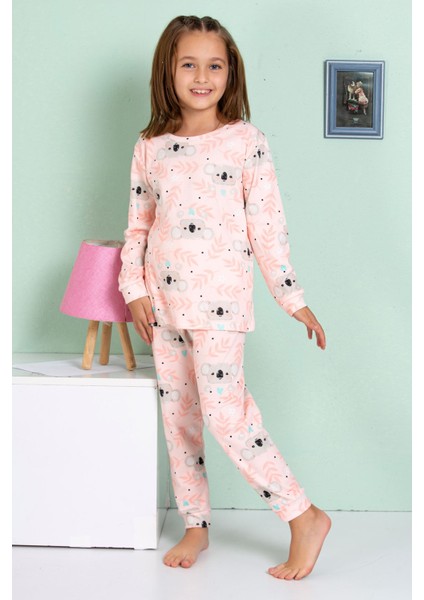 Elmp Pudra Koala Desenli %100 Pamuk Kız Çocuk Pijama Takımı 1-13 Yaş 4063