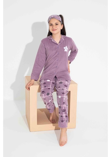 Tarp Lila Önden Düğmeli Polar Kız Çocuk Pijama Takımı 4-15 Yaş 2700-2701-2702-L