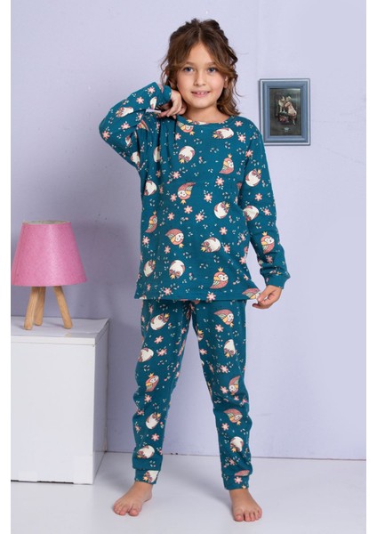 Elmp Lacivert Baykuş Desenli %100 Pamuk Kız Çocuk Pijama Takımı 1-13 Yaş 4057