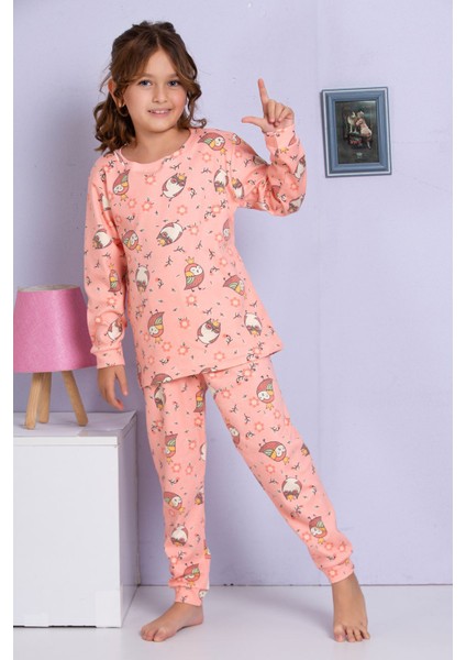 Elmp Somon Baykuş Desenli %100 Pamuk Kız Çocuk Pijama Takımı 1-13 Yaş 4062