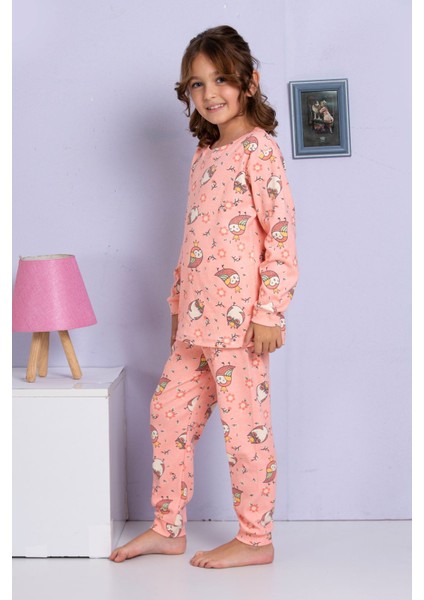 Elmp Somon Baykuş Desenli %100 Pamuk Kız Çocuk Pijama Takımı 1-13 Yaş 4062