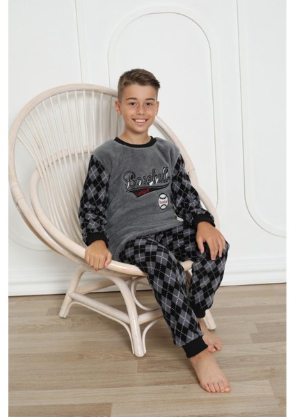 Minim Füme Basebol Nakışlı Polar Erkek Çocuk Pijama Takımı 5-16 Yaş 0305-2203-F fiyatları