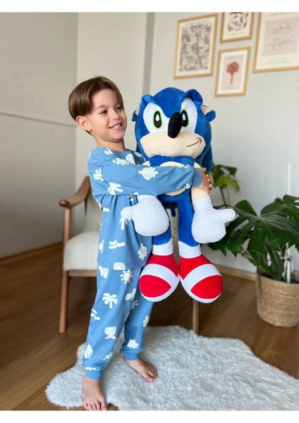 Kçkp Palmiye Desenli Mavi %100 Pamuk Erkek Çocuk Pijama Takımı 3-10 Yaş 3111-M