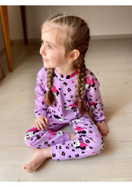 Isob Lila Minnie Mause Desenli Fitilli Kumaş %100 Pamuk Kız Çocuk Pijama Takımı 3-8 Yaş 31219-L fiyatları